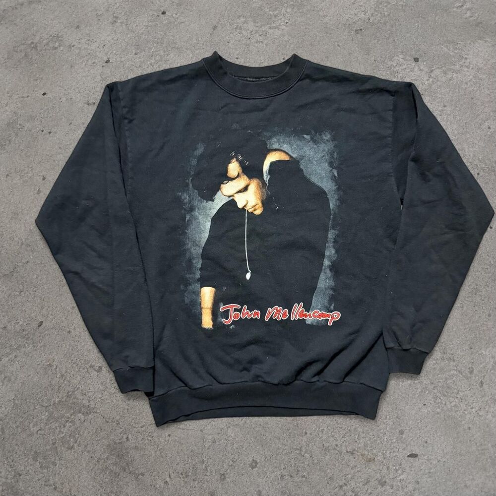 Vintage John Mellencamp Crewneck Sweatshirt Large 80s Music Band Black USA